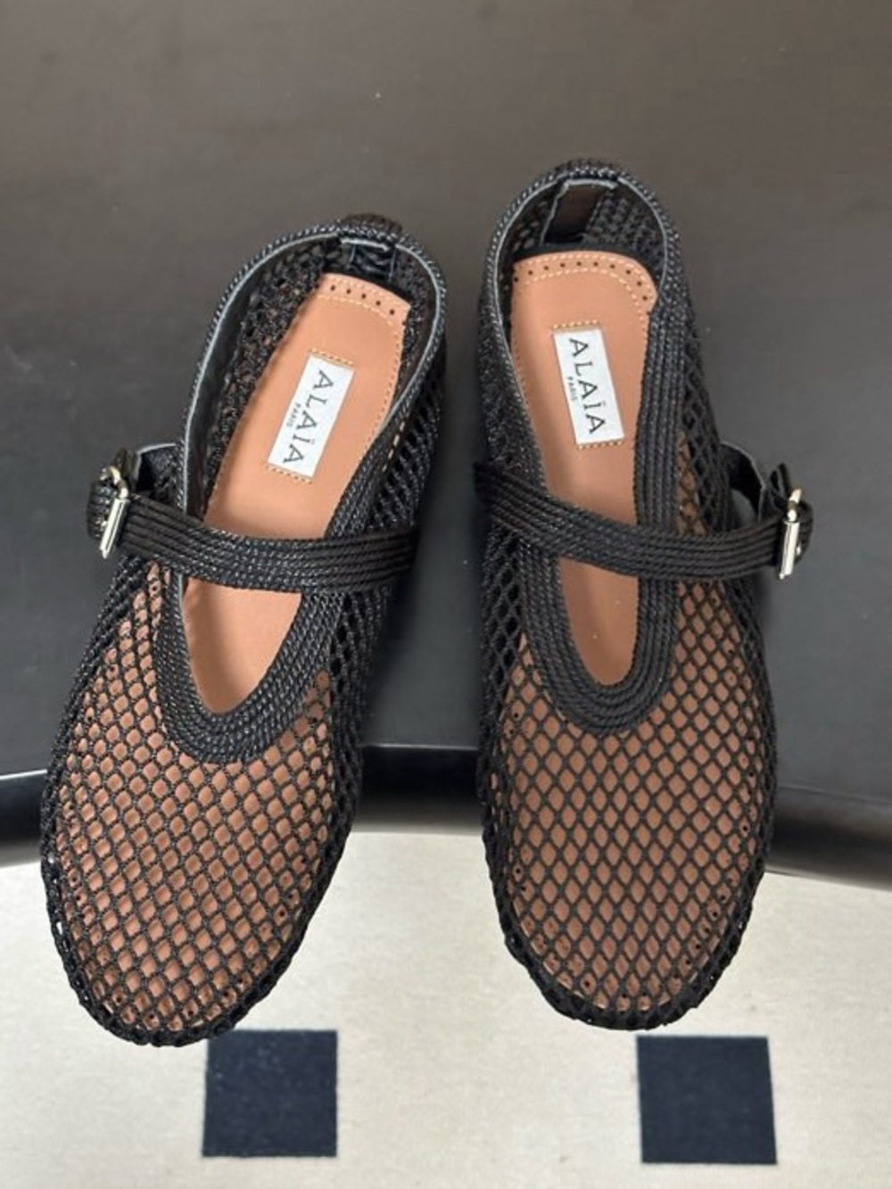 Alaïa Black Mesh Mary Jane Mule Slide Sandals - Picture 2 of 9